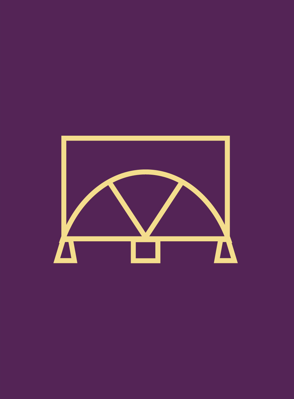 Gold architectural motif on plum