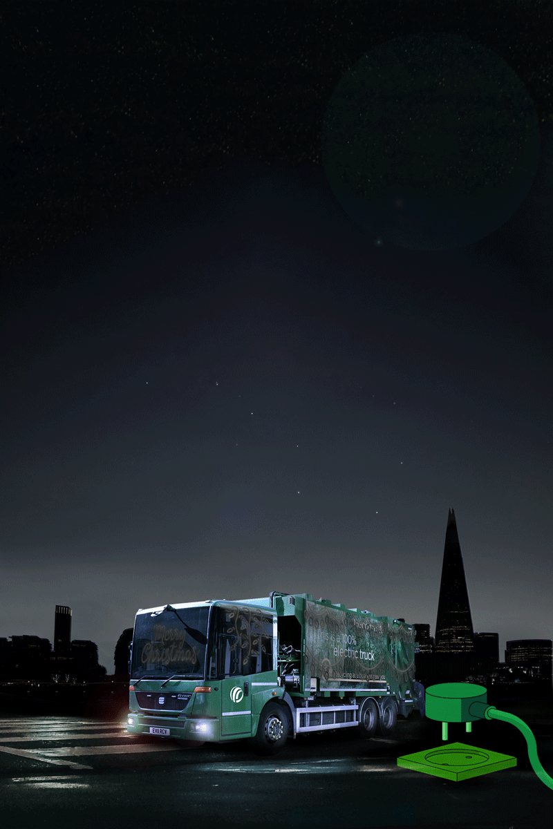 Animated Christmas campaign on a Recorra collection truck