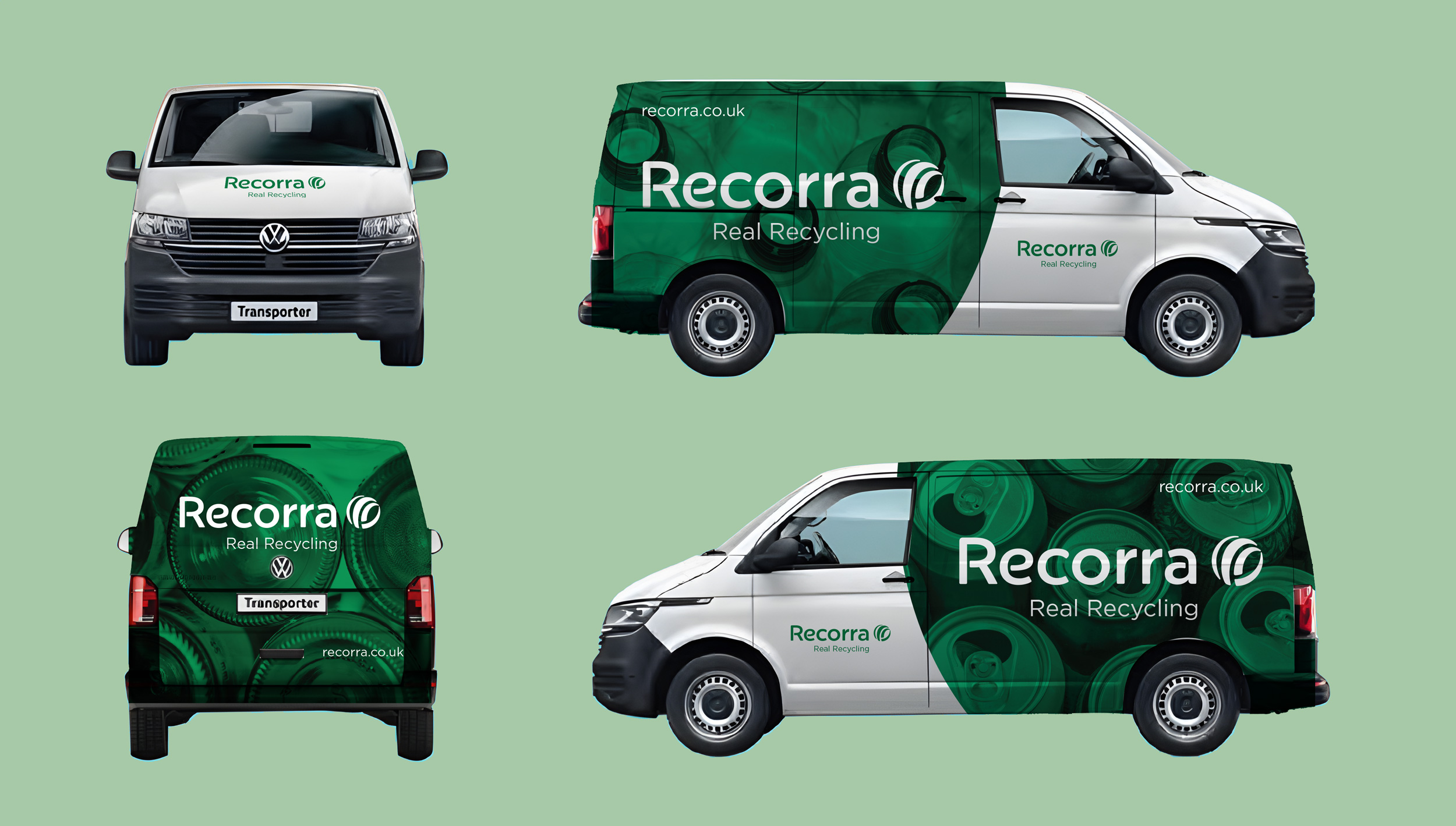 Four views of a Recorra-branded collection van